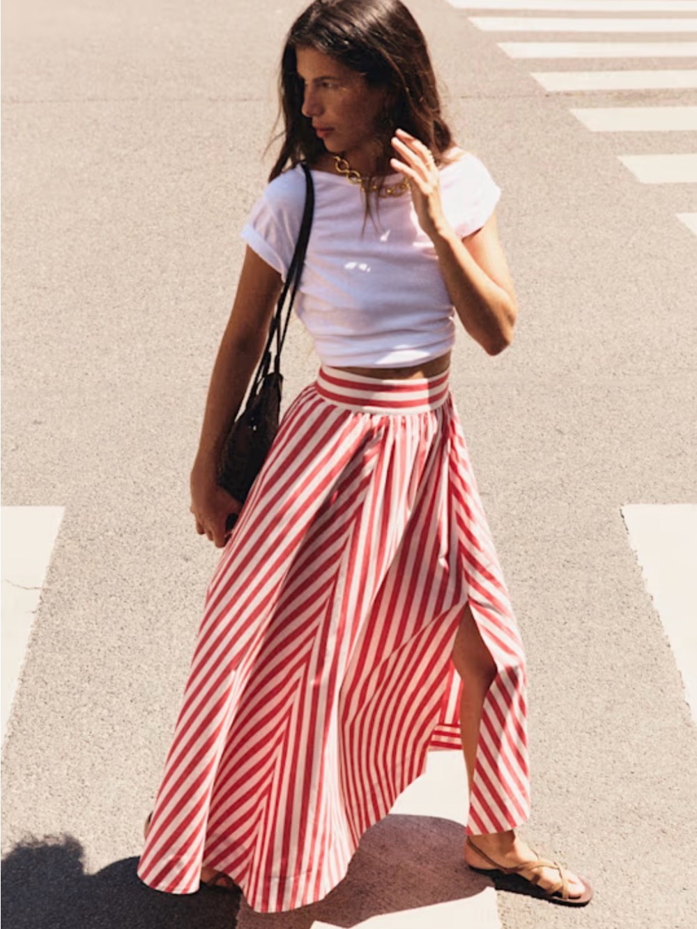 NWT Sezane Arianna Red Striped Long Skirt